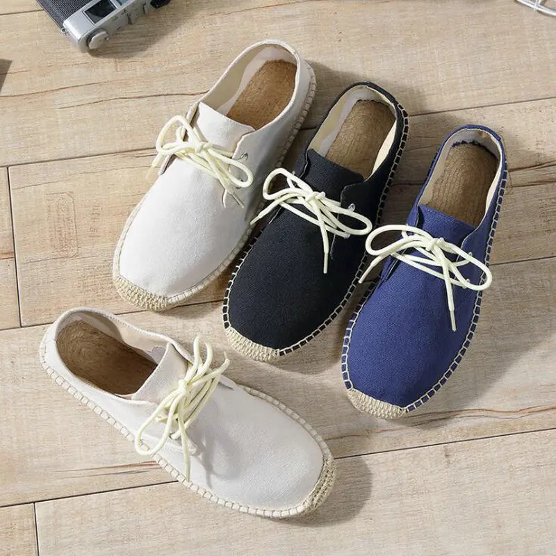 Summer male casual Canvas Shoes Black White Bule Hemp Insole Fisherman Light Ethnic Style men Flats Espadrille X1-12 | Обувь