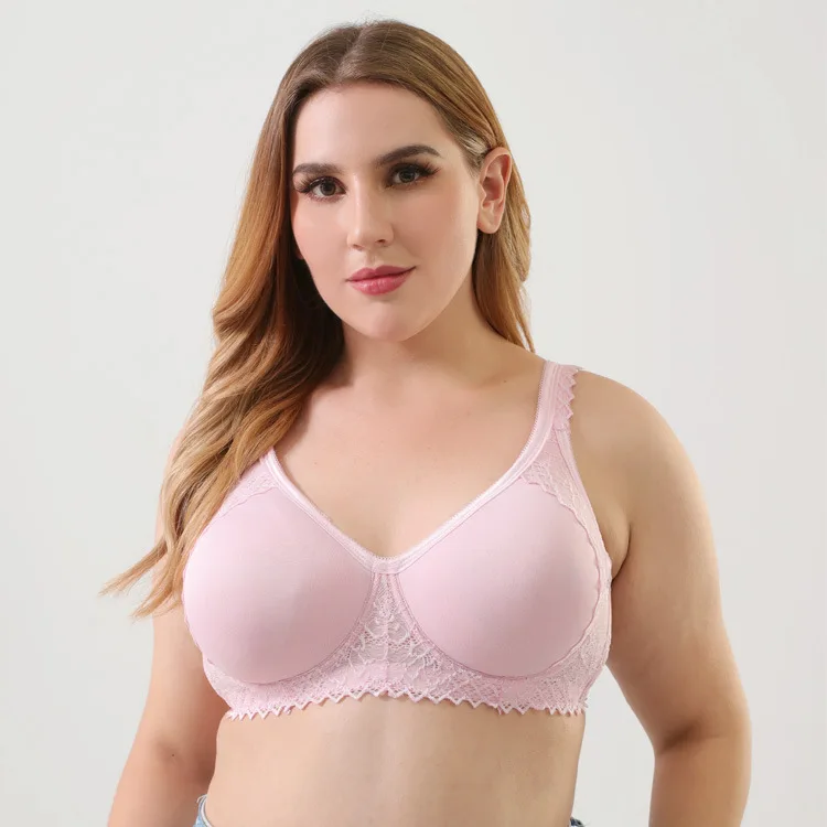 

Plus Size D E Women Wireless Bras Lace Side Full Cup Underwear Sexy Lingerie Femme Big Minimizer Brassiere