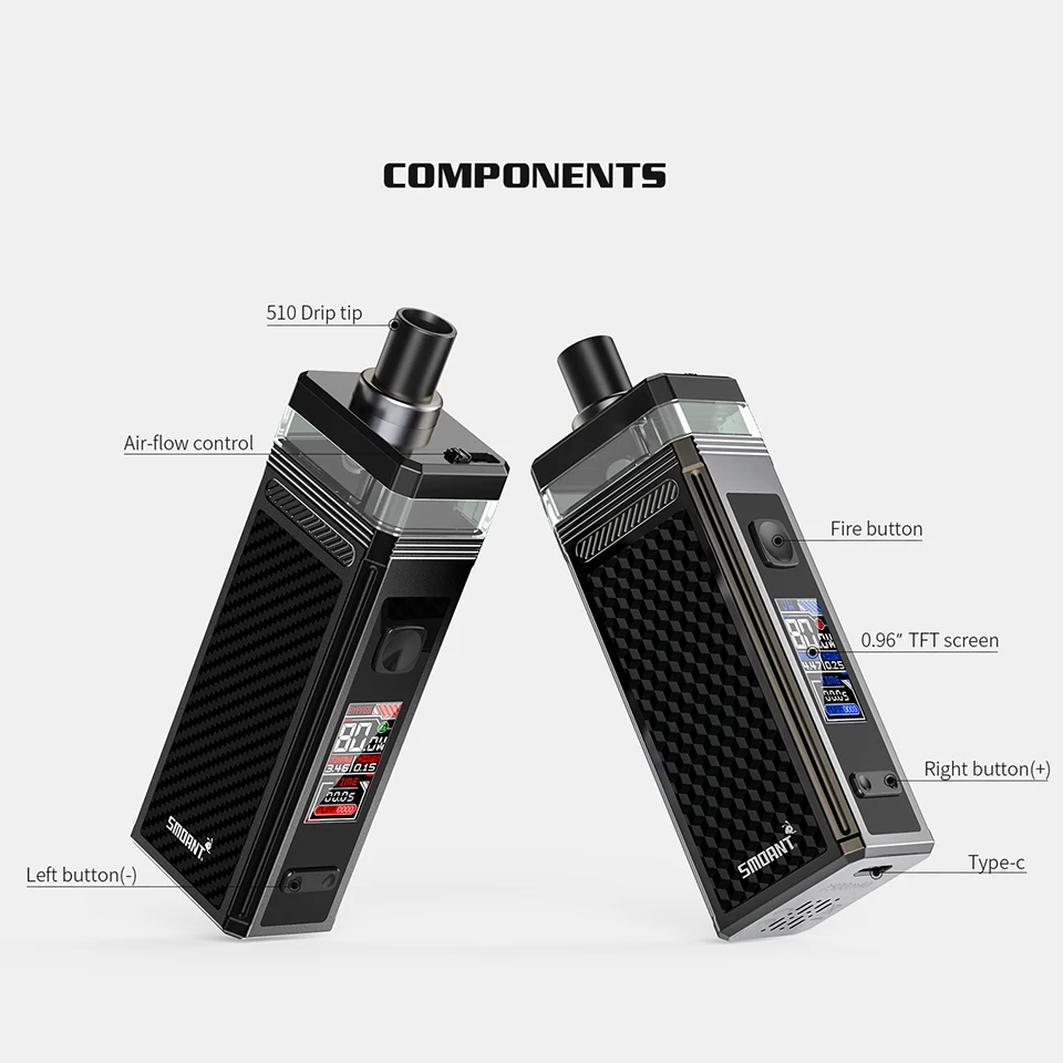 Набор для вейпа Smoant Pasito II батарея 2500 мАч с картриджем 6 мл разъем 510 3 5-дюймовый