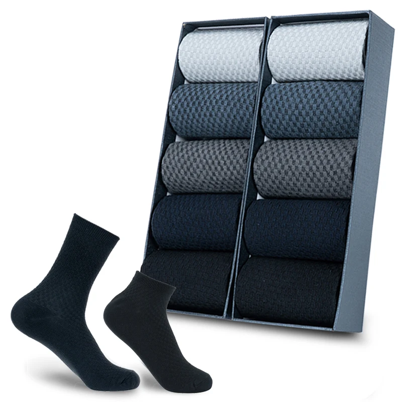 Meias de Fibra de Bambu Longo + Meias 39-43 sem Caixa Pares Lote Homens Compressão Verão Curtas Negócios Casual Masculino Meias Presentes 10 –