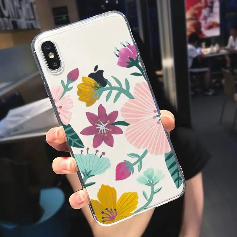 

flower rose daisy leaf Phone Case Transparent soft For iphone 5 6 7 8 11 12 s c se plus mini x xs xr pro max cover shell funda
