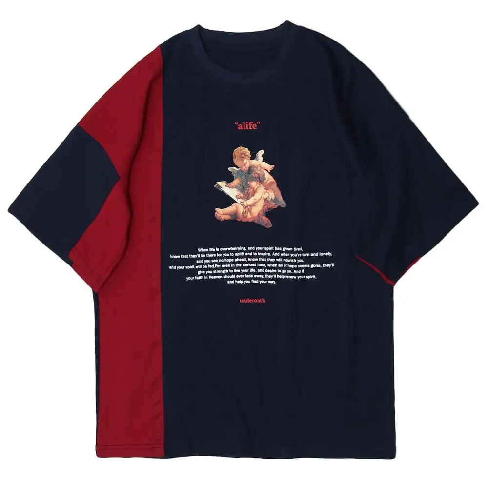 

Patchwork Harajuku Men Women T Shirt Hip Hop Streetwear T-Shirt Painting Printed Half Sleeve Loose Short Sleeve Unisex