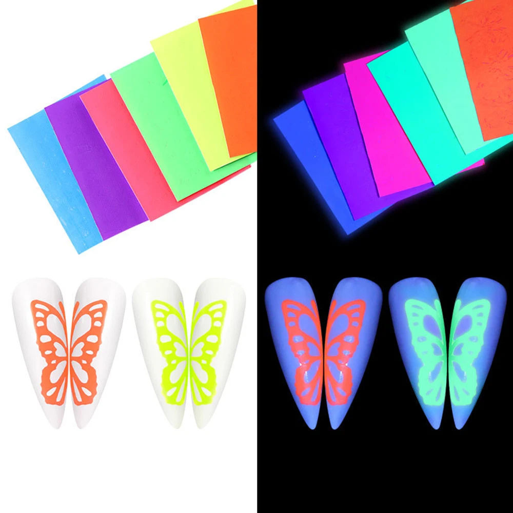 3D Fluorescent Sticker Self Adhesive Fluorescence Nail Art Stickers Butterfly Decal Wraps Manicure Tool | Красота и здоровье