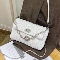 diamond chain armpit bag spring new high quality pu leather womens designer handbag pleated shoulder messenger bag purses