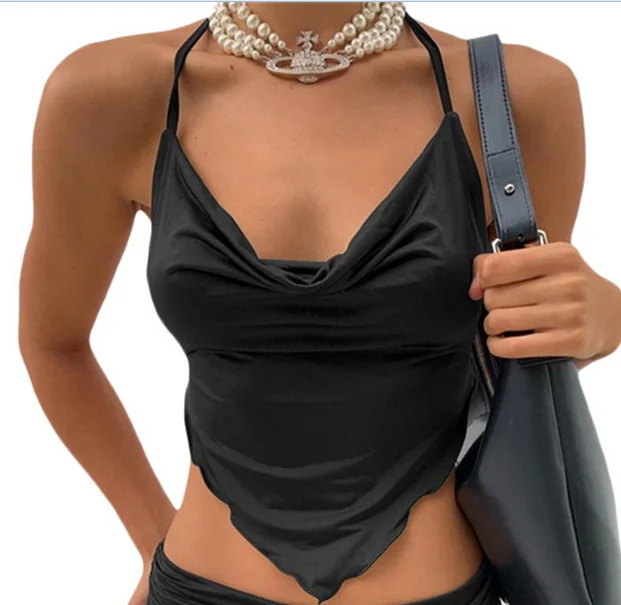 

Y2K White Halter Top Women Cami Backless Lace Up Sexy Summer Crop Tops Sleeveless Camisole Female Fashion Party Club Streetwear