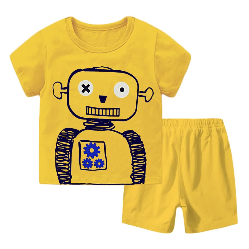 

ZWF1040 Casual Kids Clothes 2 Piece Set Clothing Cool Boy T-shirt + Shorts Clothing Boys Tracksuit Children Baby Clothes 3-10Yrs