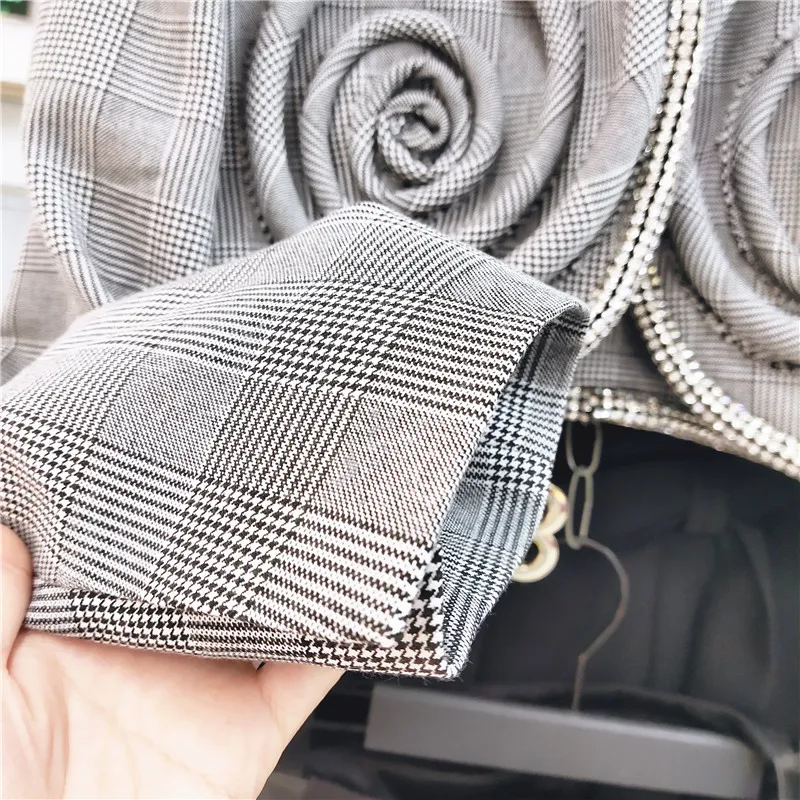 

2021 Autumn New Panhua Houndstooth Coat Cardigan Heavy Thick Rope Diamond Trim Padded Shoulder Short Suit Long Sleeve Blazer