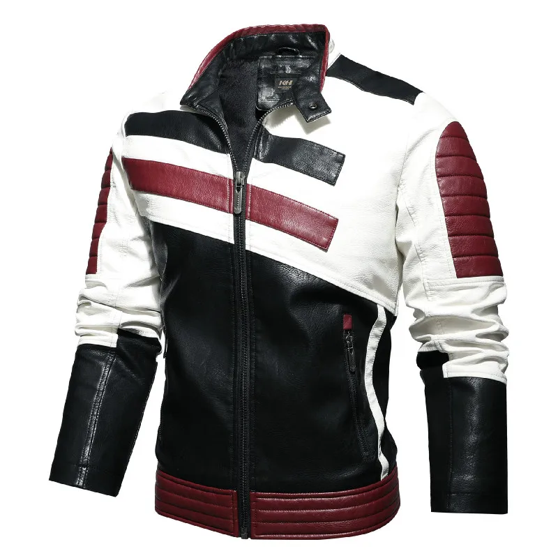 Men's stitching motorcycle riding leather jacket, men's new jacket plus velvet jacket EUR  S-XXXL