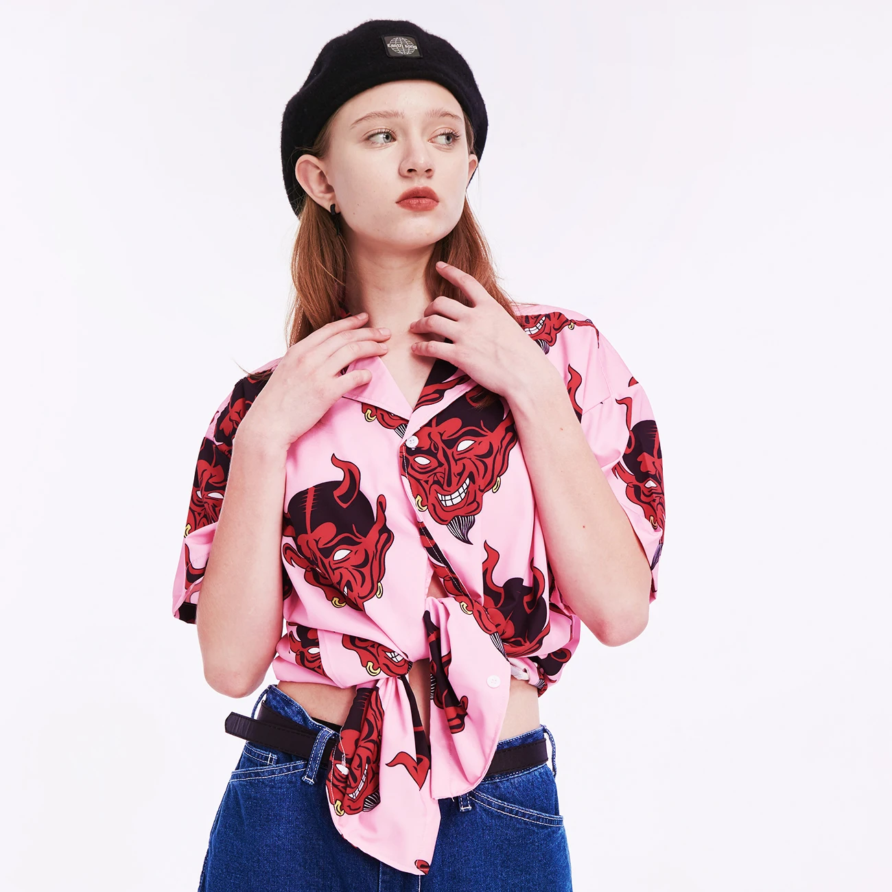 Женская рубашка с принтом демонов Повседневная Свободная блузка в стиле