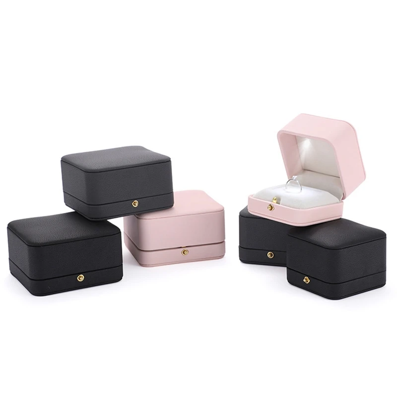 

LED Lighted PU Leather Wedding Earrings Pendants Gift Box Storage Ring Necklace Jewelry Packaging Case Organizer