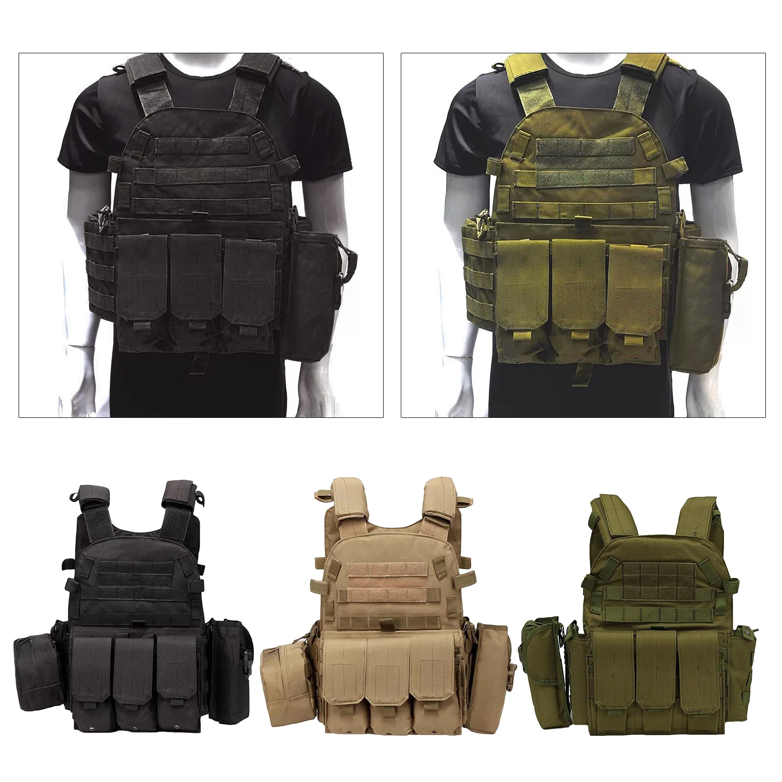 

Multifunction Hunting Vest Molle Vest Carry 3 standard magazine pouches ,1 map and flashlight pouch, 2 communication pouches