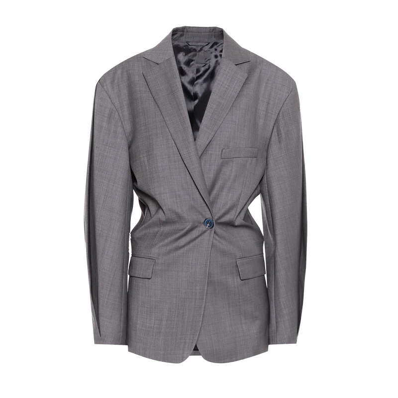 

AEL Women's Casual Blazer Loose Solid Coat Single Button Long Sleeve Notched Ruched Female Suit Spring 2020 Overcoat