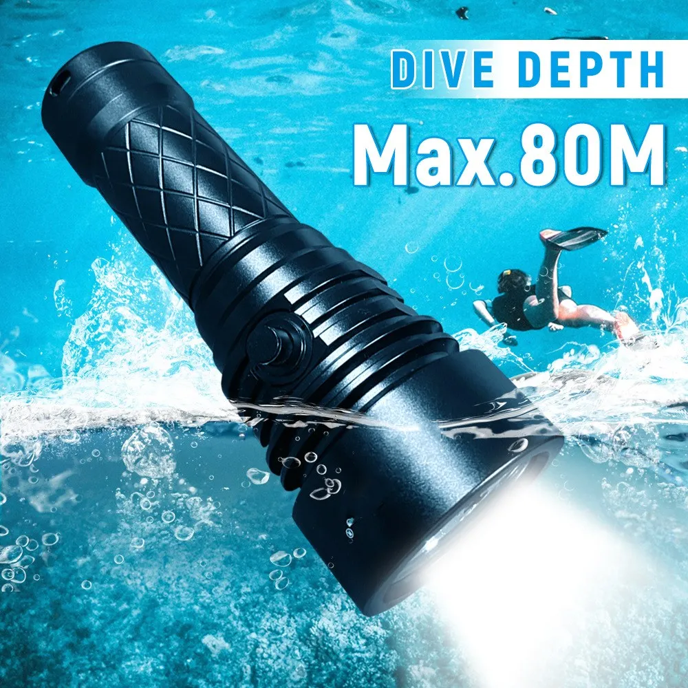 

Professional Powerful Super Bright XHP70 Diving Flashlight IPX8 Dive Lamp Waterproof Underwater 2500LM 26650/18650 Lanterna Lamp