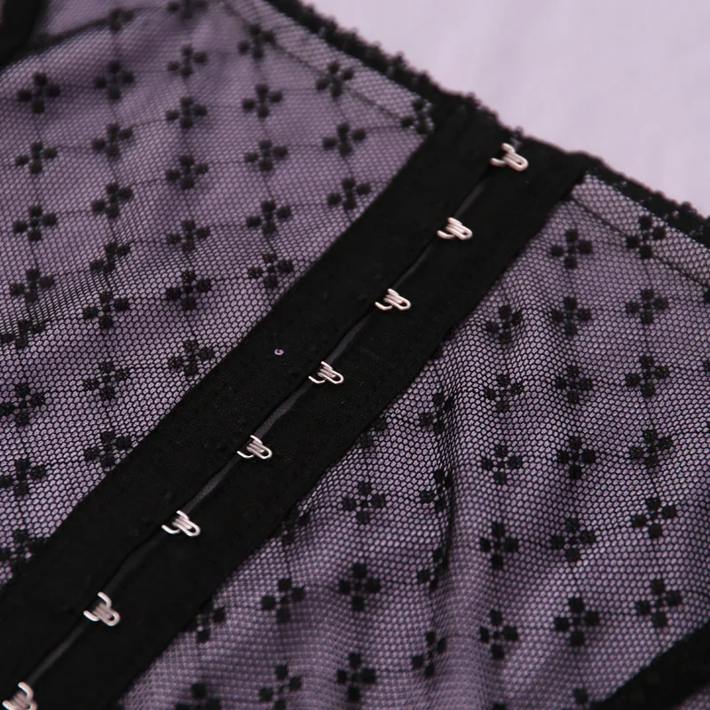 

Sexy Mesh Polka Dot print breasted Slash Neck crop top Summer Women Sleeveless Camisole Top Female Streetwear Tshirt