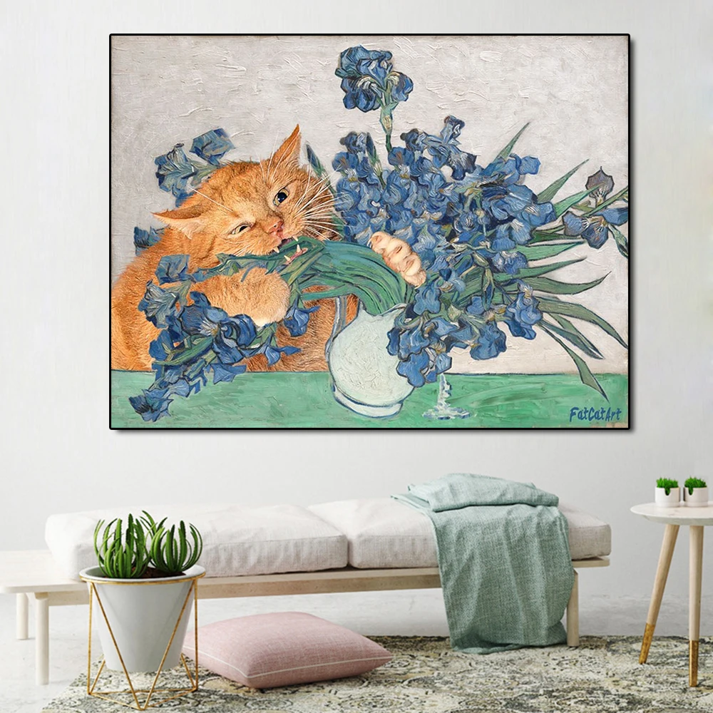 

The Naughty Cat In The Famous Paintings Wall Art Canvas Painting Posters and Prints Creative Pictures Living Room Decor Cuadros