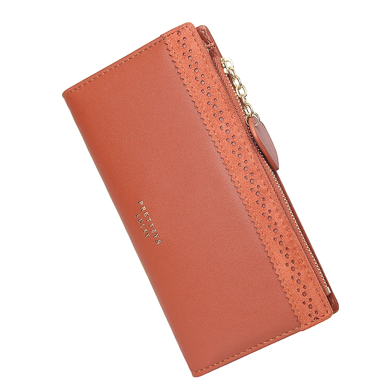 dark pink Дизайнерский кошелек на новой застежке с откидной крышкой, Длинный кошелек на молнии, кошелек для монет, сплошной цвет, держатель для карт, женский клатч для телефона - Цвет: dark pink