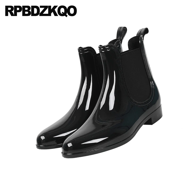 Водонепроницаемый черные резиновые сапоги от дождя Женские полуботинки на