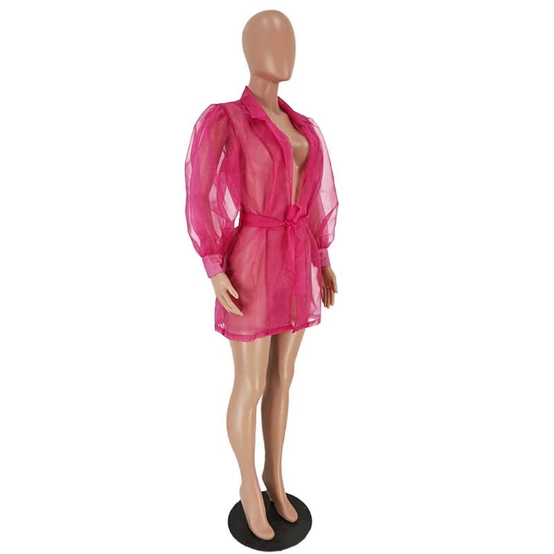 Пышные рукава из одноцветной сетчатой ткани пальто для женщин прозрачная