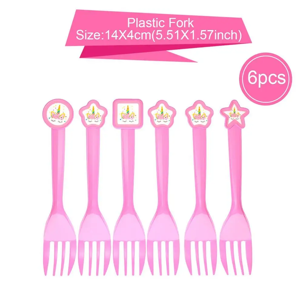 QIFU, 50 шт., декор в виде единорога, бабочки, пчелы, божьей коровки, леденца, открытки, декор в виде единорога, дня рождения, вечерние принадлежности, принадлежности для детского душа - Цвет: Plastic Fork