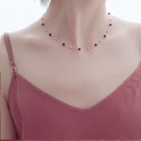 s925 sterling silver garnet round bead necklace simple sweet clavicle chain short student jewelry wholesale cadena de mujer