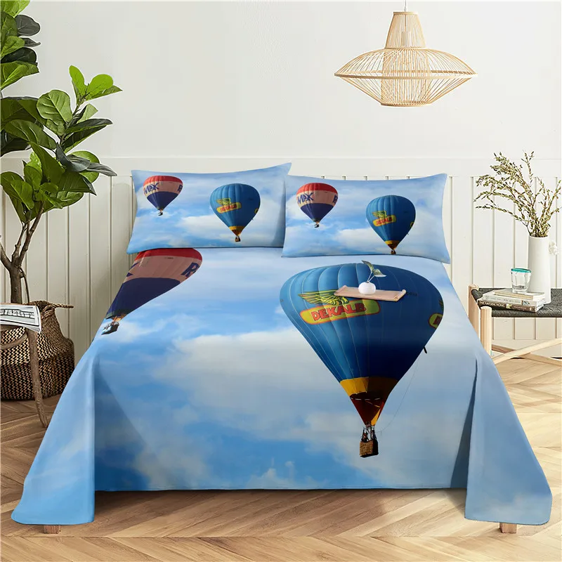 

Hot Air Balloon Bedding Sheet Home Digital Printing Polyester Bed Flat Sheet With Pillowcase Print Bed Sheet