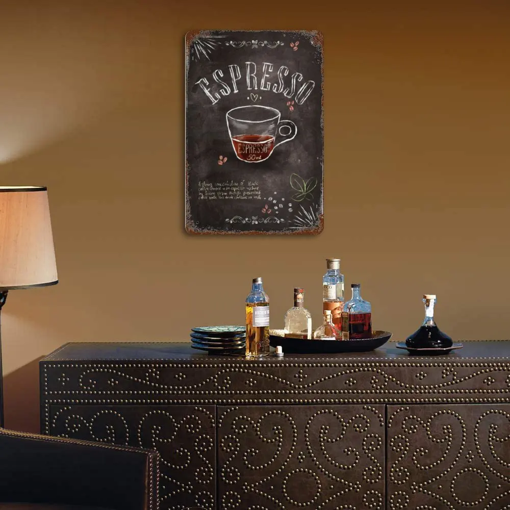 

Espresso Coffee Printed Vintage Metal Poster Home Pub Bar Garage Wall Decoration Tin Sign Plaque Decor