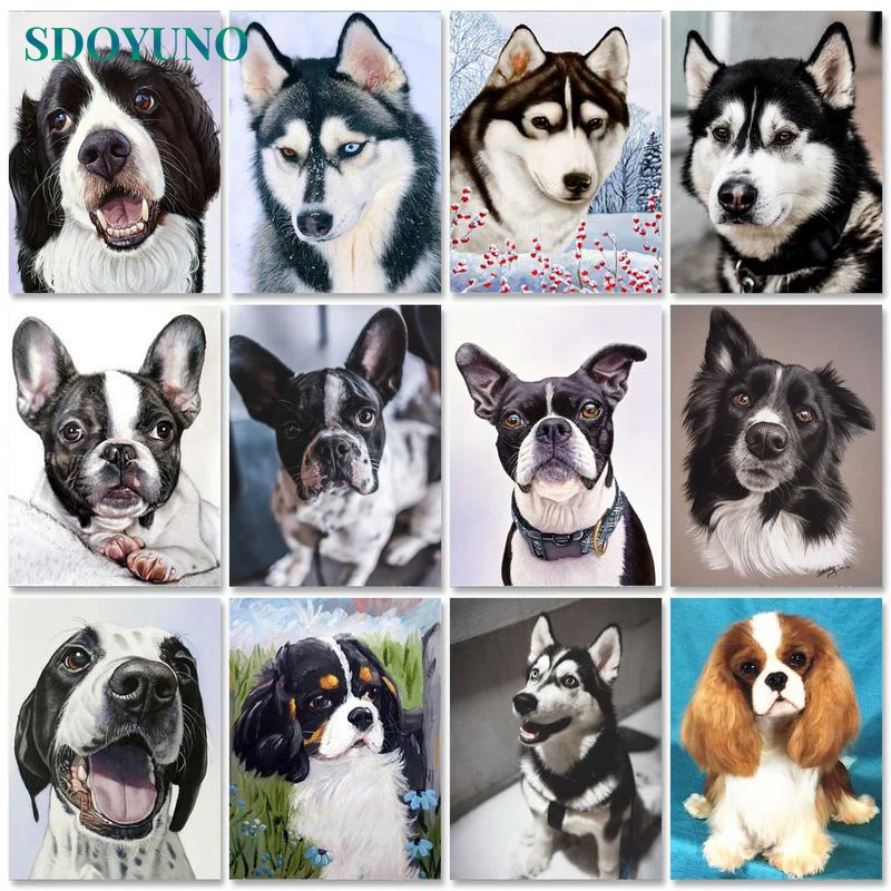 

SDOYUNO Acrylic Paint By Numbers Kits On Canvas Dogs DIY Frameless 60x75cm Oil Painting By Numbers Animals Home Decor