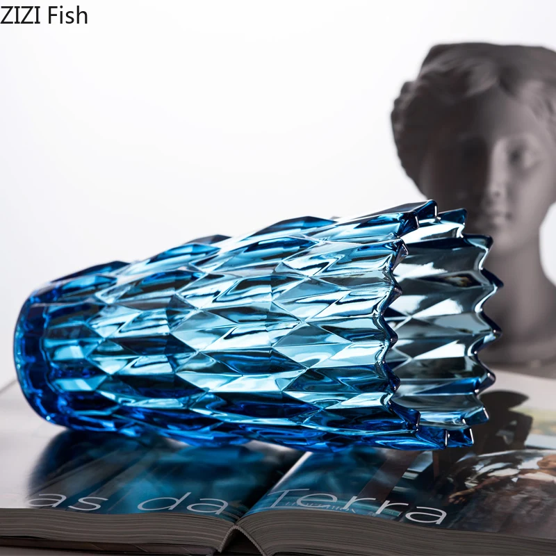 Blue Glass Vase Transparent Vases for Flowers Creative Relief Modeling Hydroponic Floral Artificial Flower Ornaments Desk Decor | Дом и сад