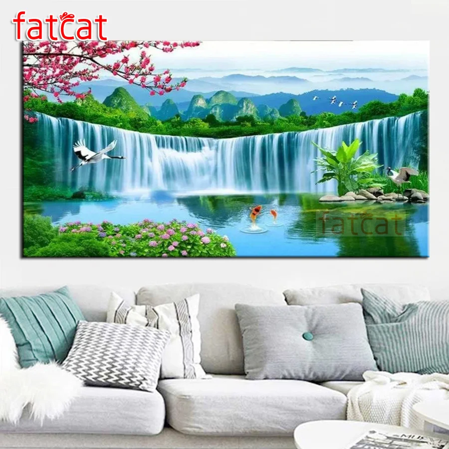 

FATCAT весенние природные пейзажи озеро Большой Diy Алмазная картина полностью квадратная круглая дрель 5d алмазная вышивка Мозаика Декор AE2373
