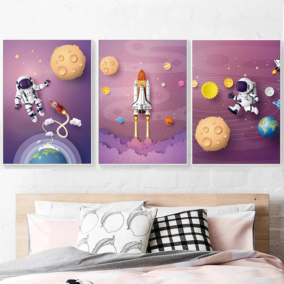 

Nordic Posters Canvas Painting Space Exploration Astronaut Planet Rocket Wall Art Prints Pictures for Kids Boy Room Decoration