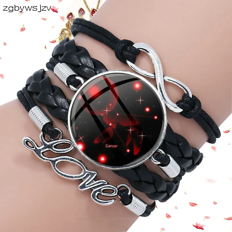 Винтажный Модный стеклянный Многослойный черный кожаный браслет браслеты