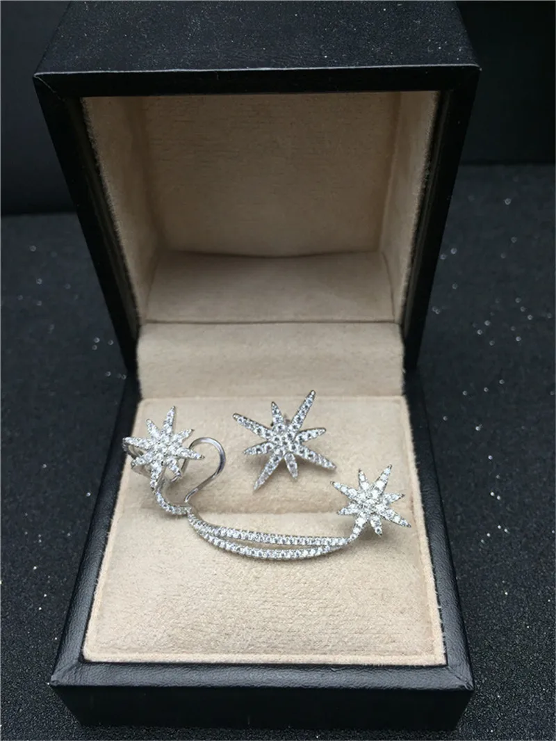 Брендовые серьги-гвоздики со стразами Star Lab Настоящее серебро 925 пробы ювелирные