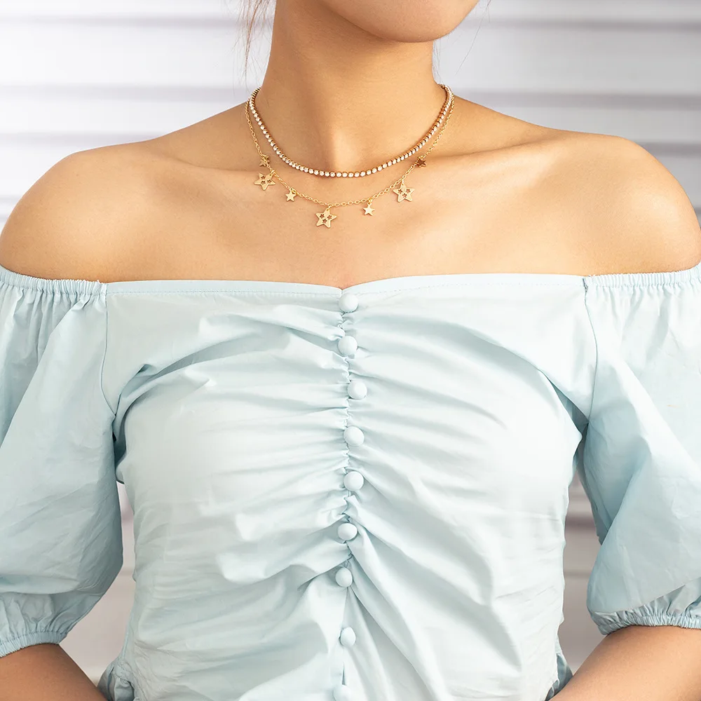 

Wholesale Cross Amazon Hot Sale Special-Interest Design Five-Pointed Star Pendant Vintage Multi-Layer Necklace Necklace