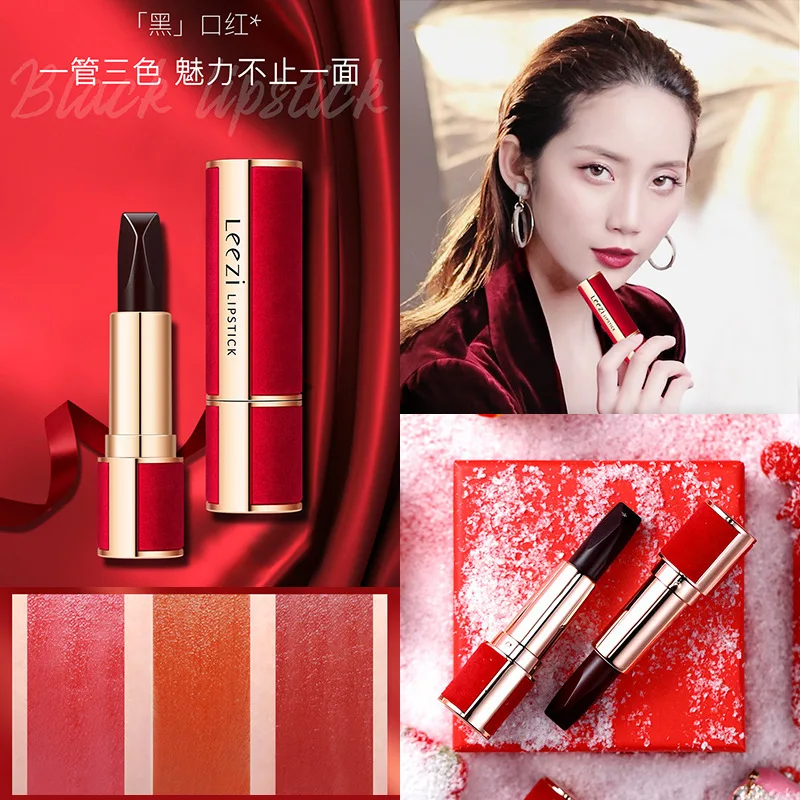 

Red Velvet Three-Color Lipstick One 3-Color Matte Fog Surface Black Lipstick Does Not Wear