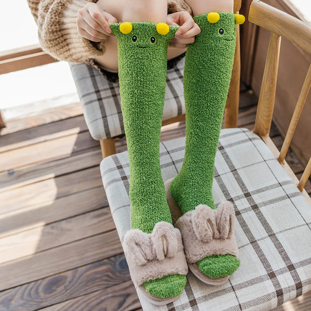 Зимние теплые длинные носки до бедра из кораллового флиса женские моделирующие