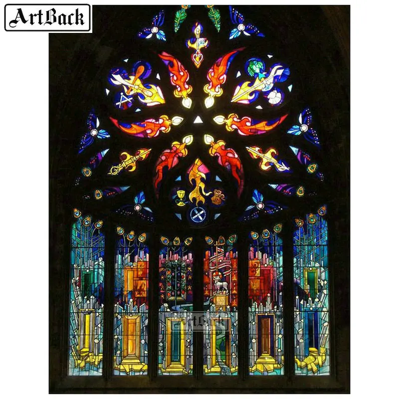 Full square / round 5d diamond painting church stained glass window flower mosaic religion 3d art embroidery | Дом и сад