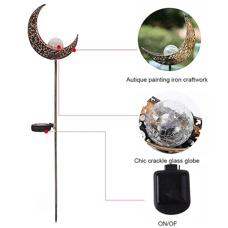 

Garden Garden Solar Lights Pathway Outdoor Moon Crackle Glass Globe Stake Metal Lights,Waterproof Warm White LED for Lawn,Patio