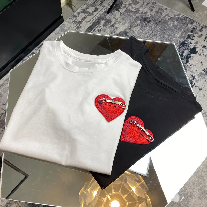 Женская футболка с коротким рукавом свободная трехмерной вышивкой love новинка