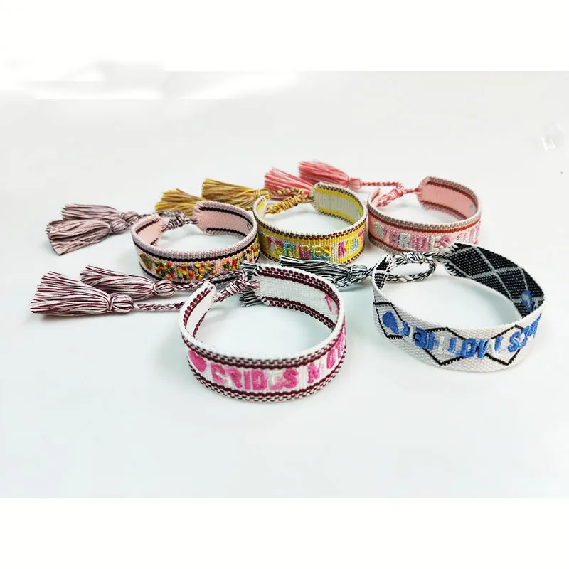 2020 хлопчатобумажный тканый браслет Bohe с вышивкой в виде букв регулируемый