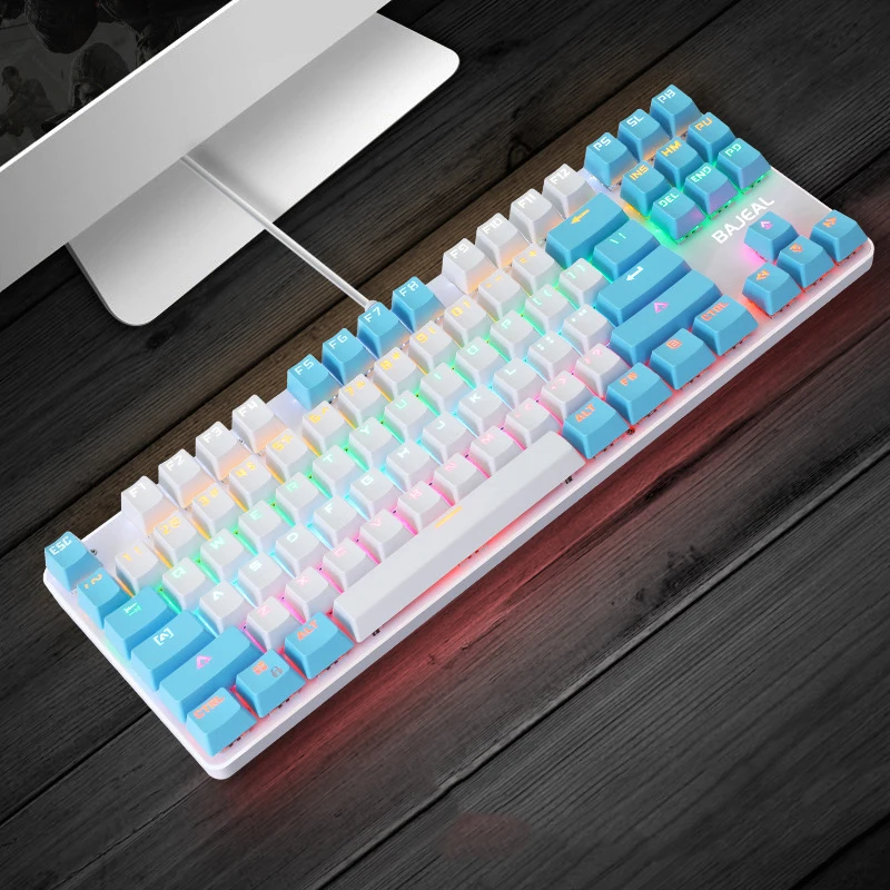 

Игровая механическая клавиатура, проводная клавиатура с синей подсветкой, 87 клавиш, для профессиональных геймеров, ноутбуков и ПК
