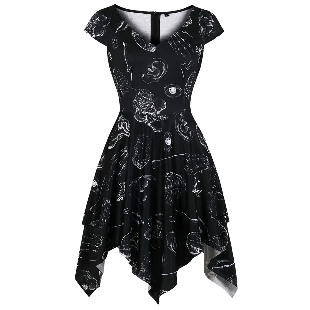 Асимметричное винтажное платье Joineles с V образным вырезом и коротким рукавом