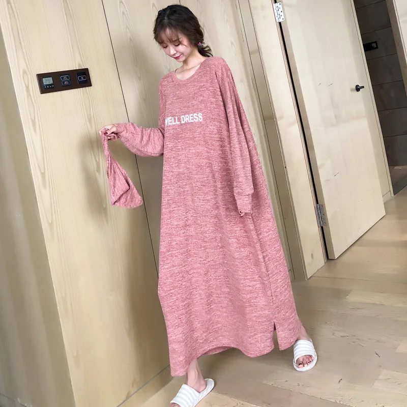 Ночная рубашка с длинным рукавом Женская Длинная свободная ночная большого