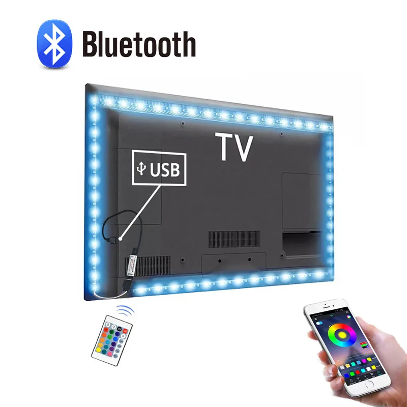 1/2/3/4/5 м светодиодный ТВ USB светильник 5V Bluetooth RGB книга с 24 кнопочный ИК пульт