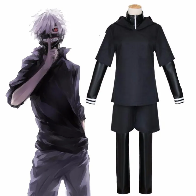 

Anime Tokyo Ghoul Ken Kaneki Cosplay Costume Full Set Black Leather Fight Uniform Women Men Halloween Costume With Mask Wig