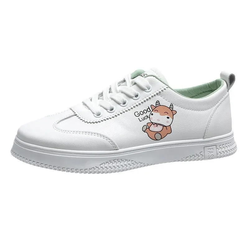 

2021 Spring New Small White Shoes Women's Casual Simple Cartoon Round Head Flat Bottom Strapping Fashion Women's Board Shoes