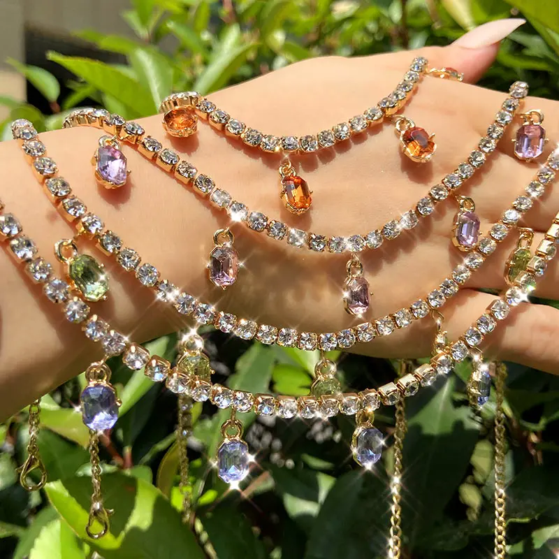 

Bohomia Shiny Square Crystal Tennis Necklace For Women Bling Colorful Rhinestone Geometric Chain Necklaces Female Jewelry Gifts