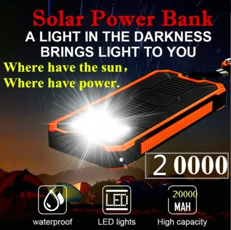 

for Mobile Phone Universal 20,000mAh Portable Outdoor Waterproof Polymer Universal Solar Power Bank
