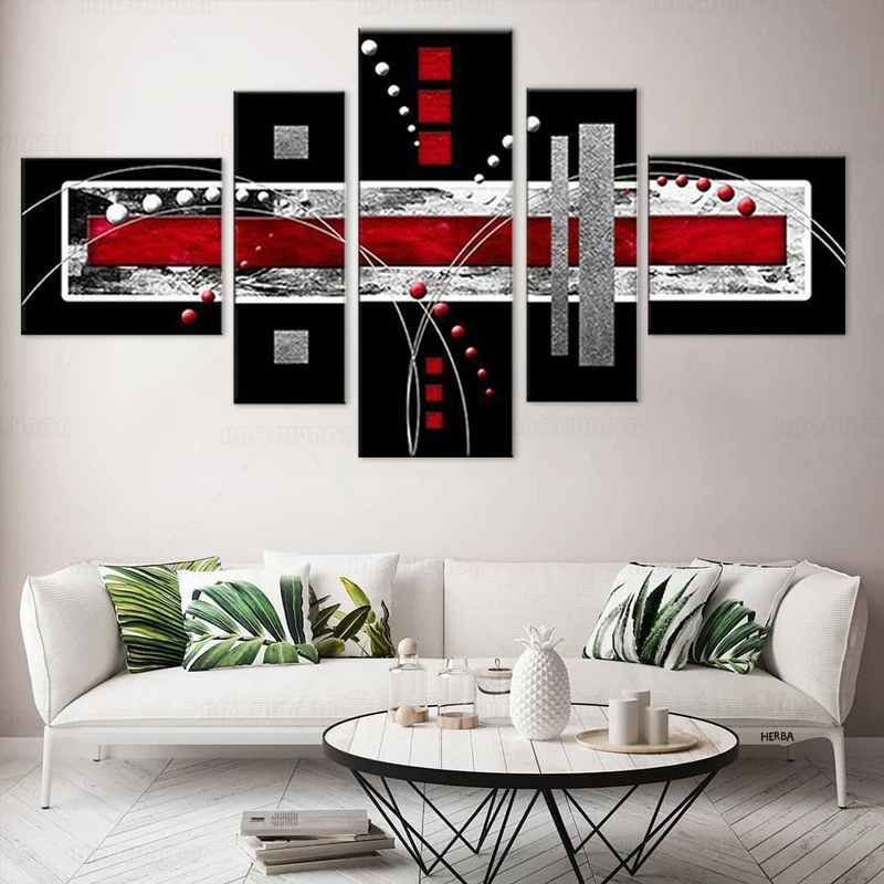 

Wall Art Pictures Home Decor Modern HD Prints 5 Panel Abstract Wall Art Red Black Grey Painting Canvas Poster