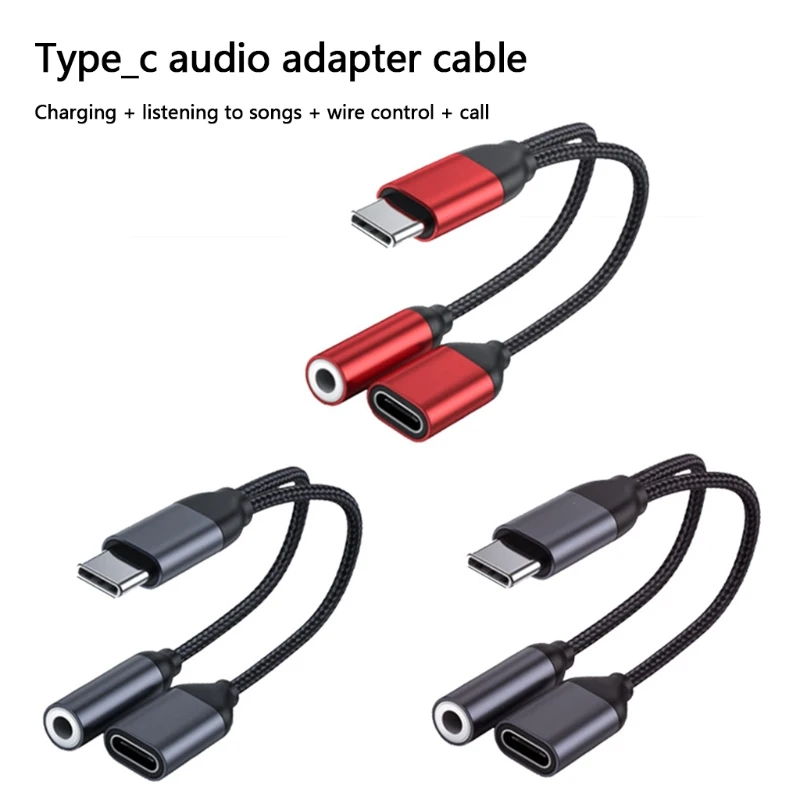 Нейлоновый Плетеный 2 в 1 USB C Type на 3 5 мм разъем Aux для наушников и адаптер зарядки