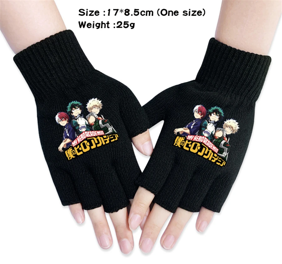 Midoriya Izuku вязаные перчатки для мальчиков и девочек Осень зима теплые черные